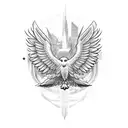 A powerful eagle soaring above a cityscape, symbolizing freedom and ambition tattoo design idea
