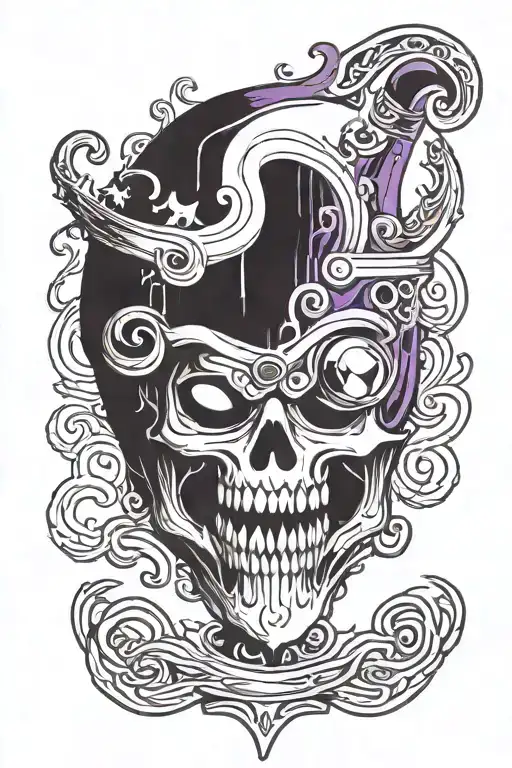 adventure time lich head with purple fire in eyes tattoo design idea