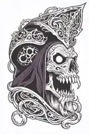 adventure time lich head with purple fire in eyes tattoo design idea