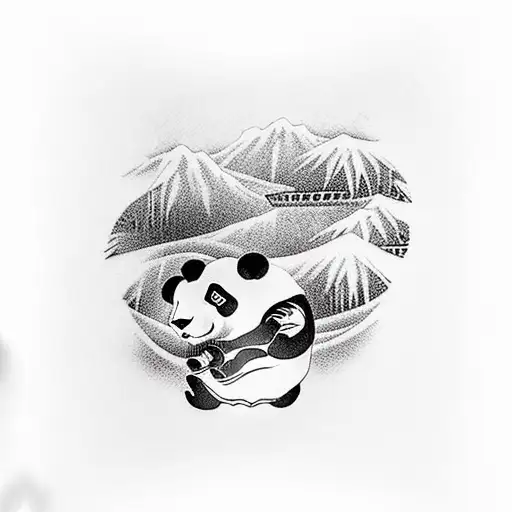 panda falling with Bamboo on it's hand tattoo design idea