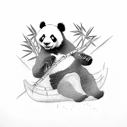 panda falling with Bamboo on it's hand tattoo design idea