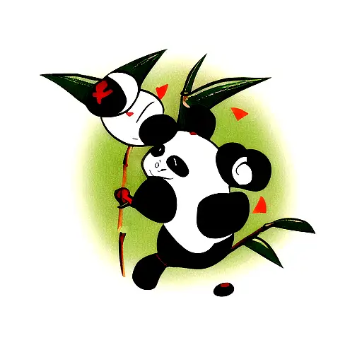 panda falling with Bamboo on it's hand tattoo design idea