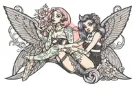 pastel goth pin up girl sitting tattoo design idea