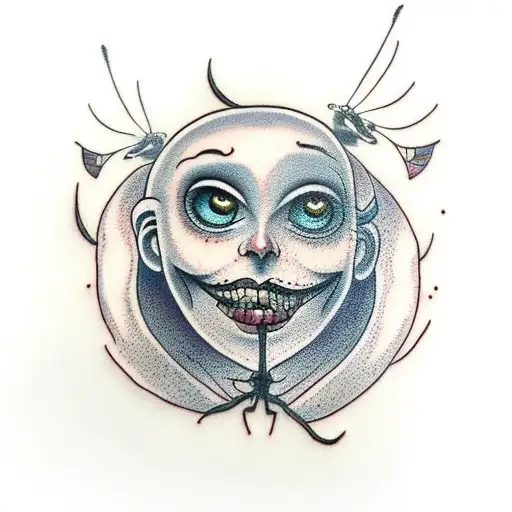 tim burton characters with moth tattoo design idea