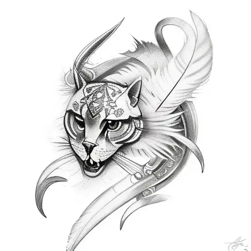 A sketch-style tattoo of an elegant French sabre adorned with intricate engravings and feathers tattoo design idea