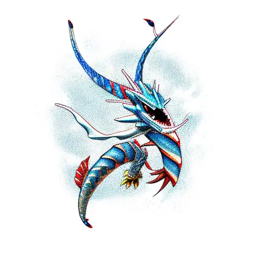 Gyarados dando a volta na perna tattoo design idea