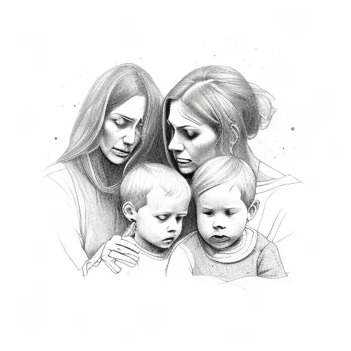 mother and 2 sons  tattoo design idea