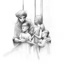 mother and 2 sons  tattoo design idea