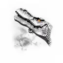t-rex with terminator eye, holding shotgun tattoo design idea