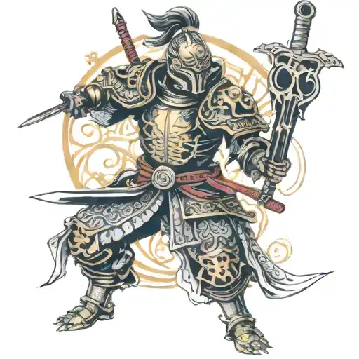 cosmic horror and a knight with a sword  tattoo design idea