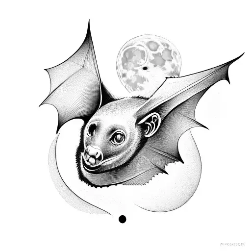 fruit bat and moon tattoo design idea