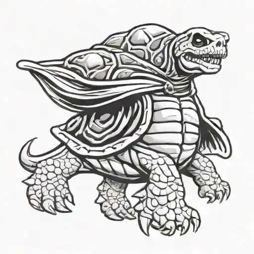 skeletor as a turtle with cape running tattoo design idea