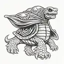 skeletor as a turtle with cape running tattoo design idea