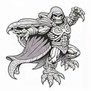 skeletor as a turtle with cape running tattoo design idea