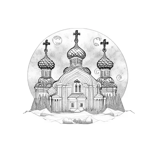 Russian church, dark mood tattoo design idea