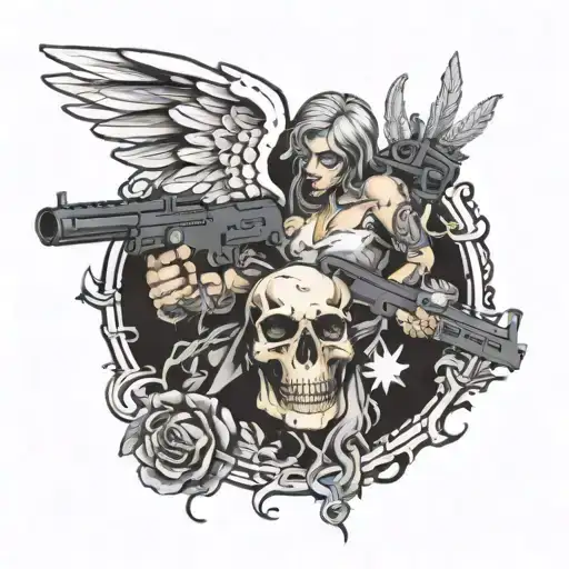 angel and cocaine machine guns tattoo design idea