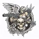 angel and cocaine machine guns tattoo design idea