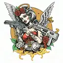 angel and cocaine machine guns tattoo design idea