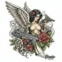 angel and cocaine machine guns tattoo design idea