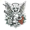 angel and cocaine machine guns tattoo design idea