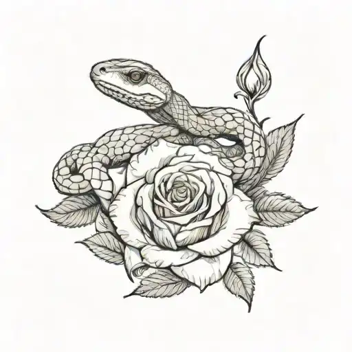 dainty rose with two snakes hissing wrapped around  tattoo design idea