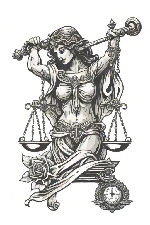 lady of justice blindfolded holding scales and a sword  tattoo design idea