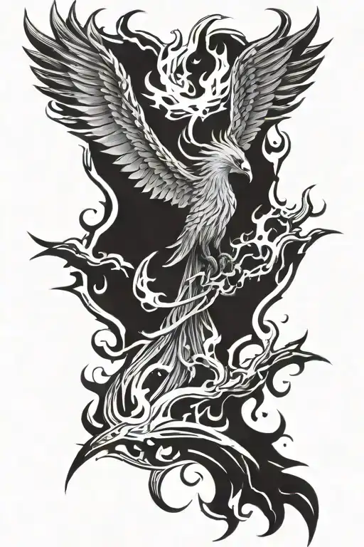Phoenix rising from flames tattoo design idea