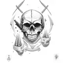 skull with bullet between teeth tattoo design idea