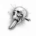 skull with bullet between teeth tattoo design idea