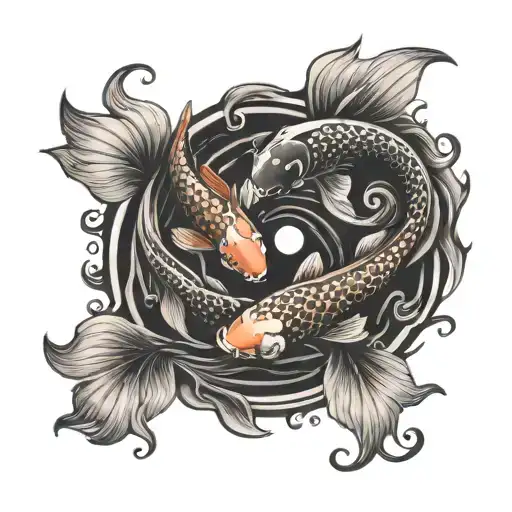 Koi fish yin yang swimming in a circle tattoo design idea