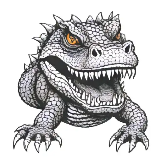 whole crocodile japanese style opening mouth no colur tattoo design idea