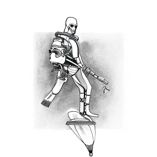 grim reaper looking up at scuba diver above  tattoo design idea