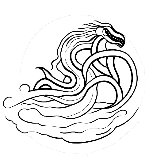 A minimalist tattoo of a sea serpent coiling around a vinyl record tattoo design idea