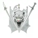 knight kneel with sword stuck on ground with three lions heads behind him tattoo design idea