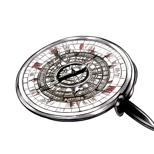 A traveler's compass surrounded by intricate knife patterns, symbolizing the client's love for both travel and knives tattoo design idea