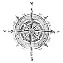 A traveler's compass surrounded by intricate knife patterns, symbolizing the client's love for both travel and knives tattoo design idea