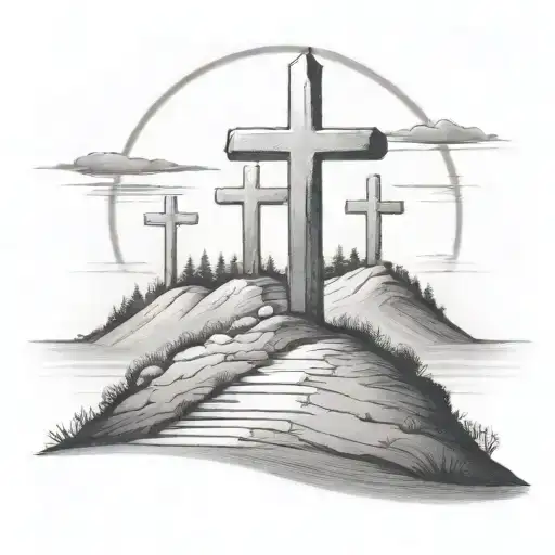 3 cross on hill tattoo design idea