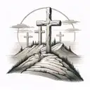 3 cross on hill tattoo design idea