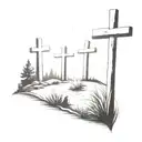 3 cross on hill tattoo design idea