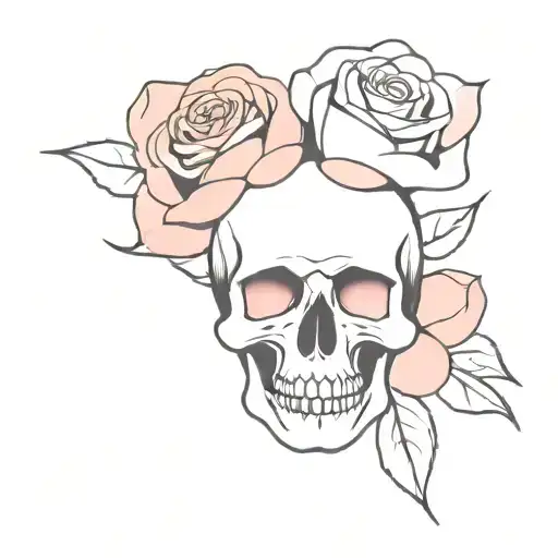 skull and pink rose tattoo design idea