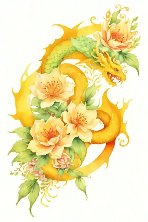 spicy book lover with dragons and flowers growing tattoo design idea