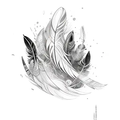 5 elements, feather and flute tattoo design idea