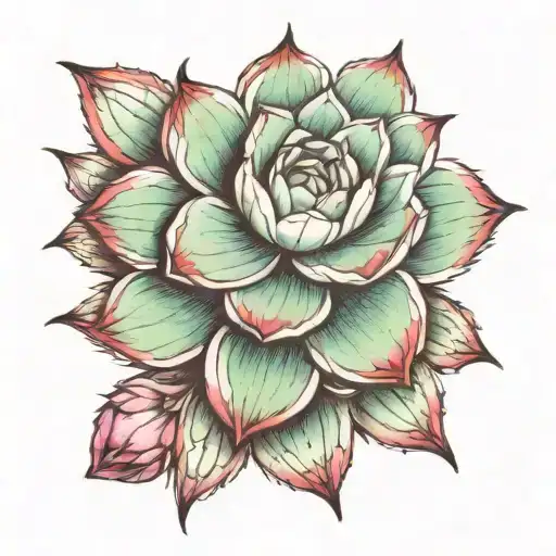 pink and white succulent echeveria tattoo design idea