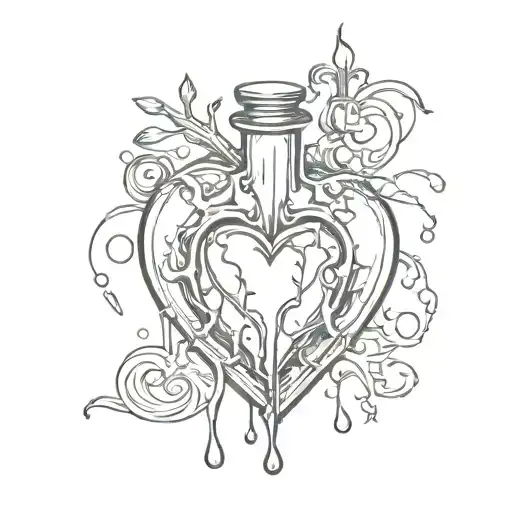 heart flask full of blood dripping tattoo design idea