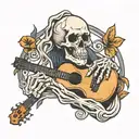 bone hand and guitar no skull tattoo design idea