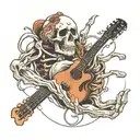 bone hand and guitar no skull tattoo design idea