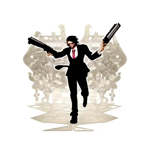 anime gangster with money and guns tattoo design idea