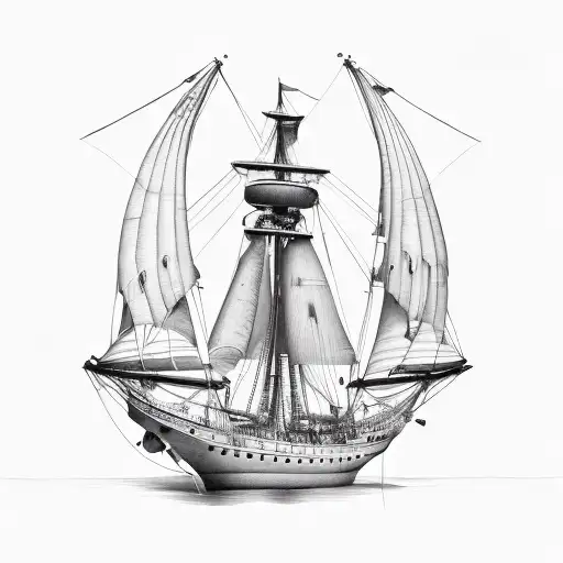 schooner and sextant tattoo design idea