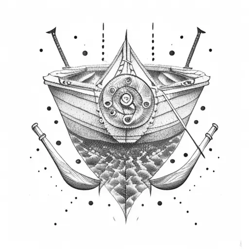 boat and oars nautical tattoo design idea