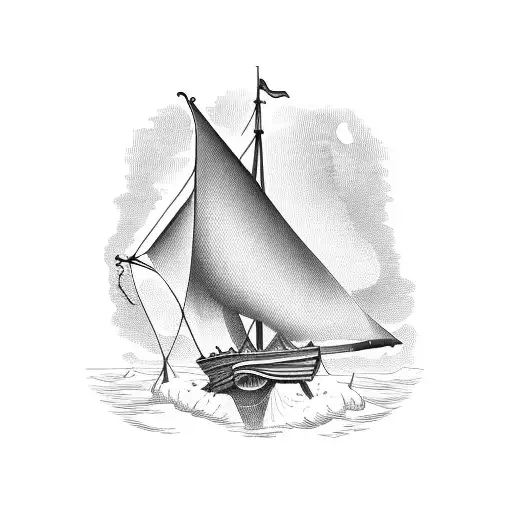 new england style schooner with oars and sextant tattoo design idea